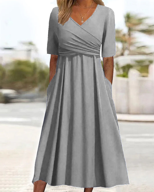 Robe Midi Croisée Femme Chic en Tissu Fluide 1