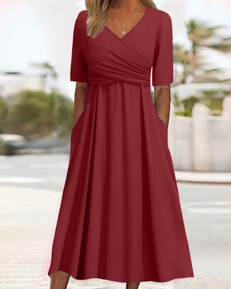 Robe Midi Croisée Femme Chic en Tissu Fluide 2