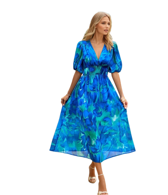 Robe Midi Élégante à Col V pour Femme 0