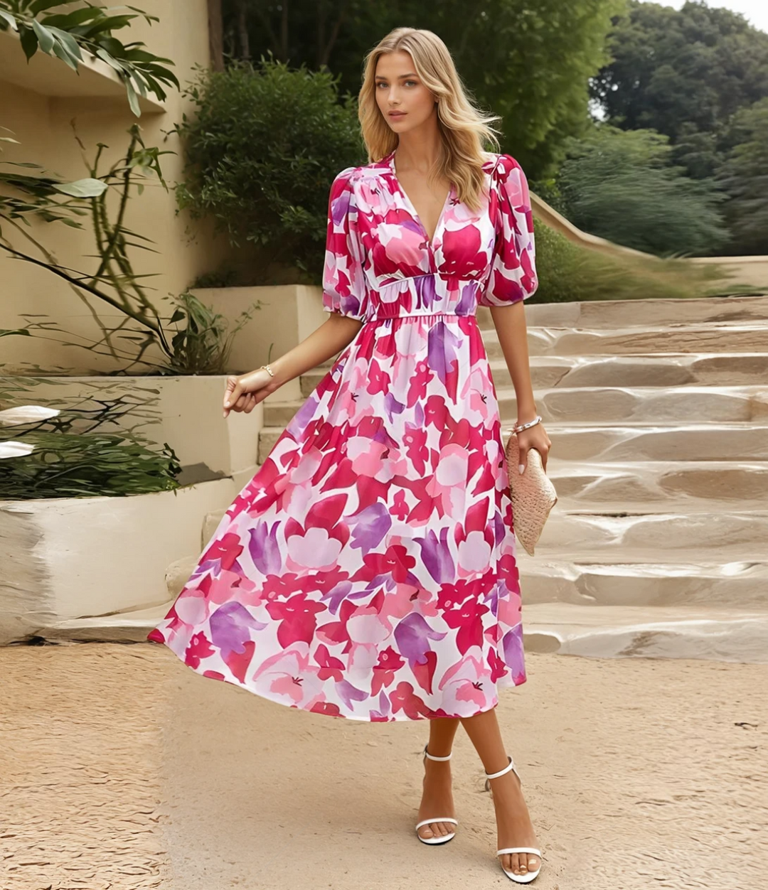 Robe Midi Élégante à Col V pour Femme 7