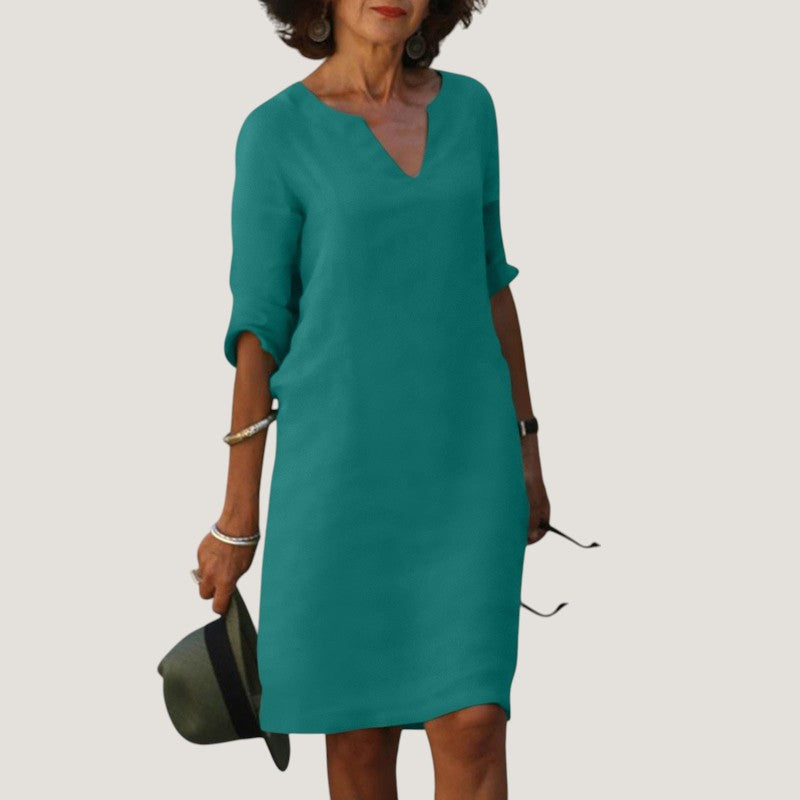 Robe Midi Femme Décolleté en V Tissu Léger Chic 3