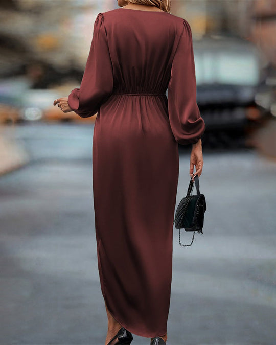 Robe Midi Femme Manches Ballon Décolleté en V Spandex Polyester 1