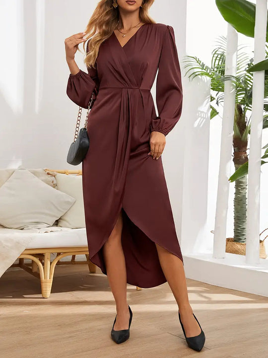 Robe Midi Femme Manches Ballon Décolleté en V Spandex Polyester 3