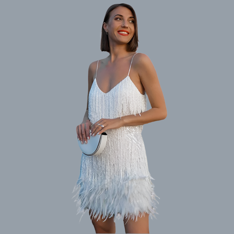 Robe Midi Femme Paillettes et Plumes 1