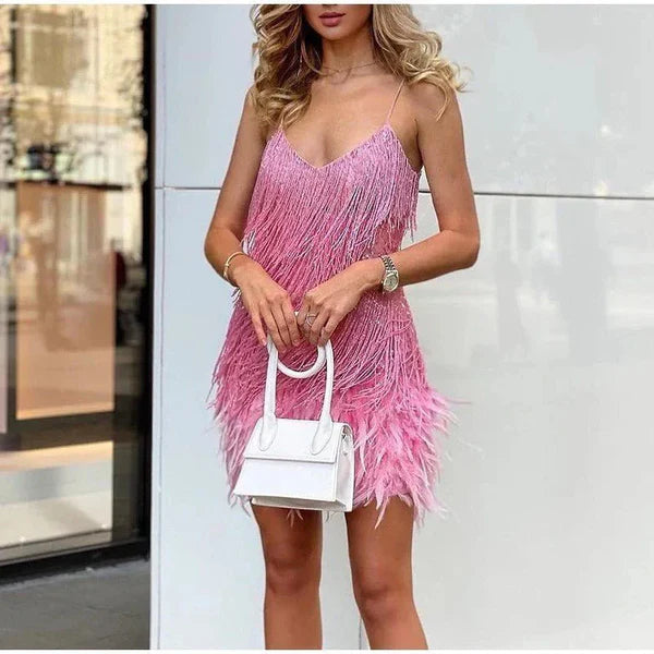 Robe Midi Femme Paillettes et Plumes 9