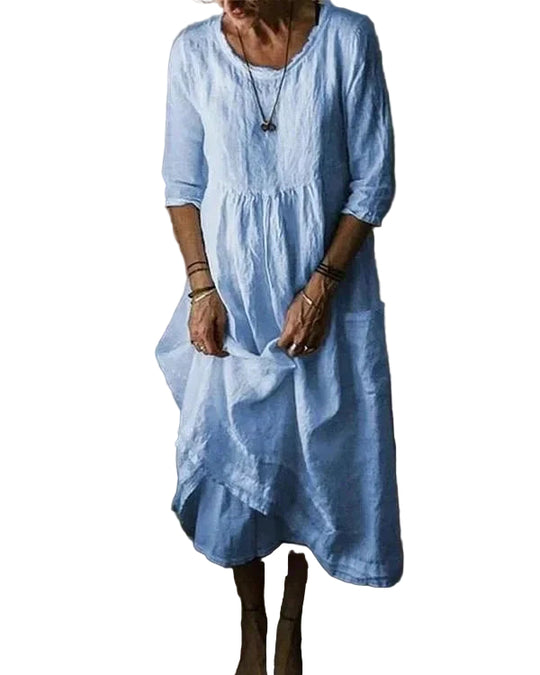 Robe Midi Femme Style Vintage en Coton et Lin 0