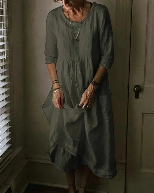 Robe Midi Femme Style Vintage en Coton et Lin 1