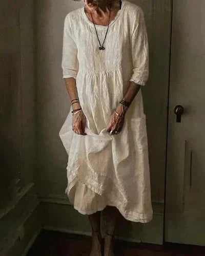 Robe Midi Femme Style Vintage en Coton et Lin 2