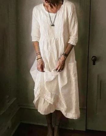 Robe Midi Femme Style Vintage en Coton et Lin 3