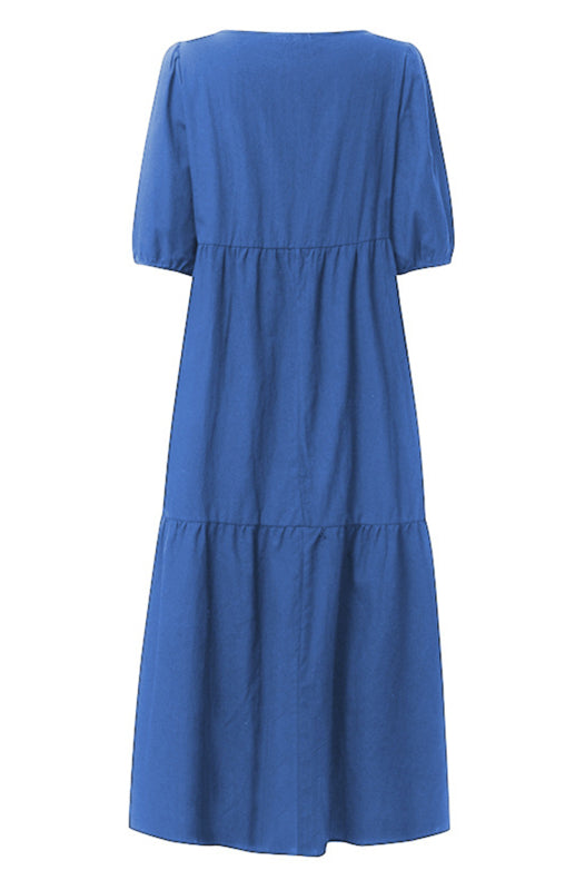 Robe Midi Femme à Manches Bouffantes en Mélange de Lin 1