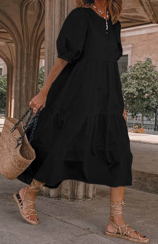 Robe Midi Femme à Manches Bouffantes en Mélange de Lin 10