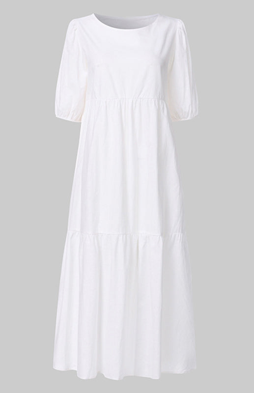 Robe Midi Femme à Manches Bouffantes en Mélange de Lin 11