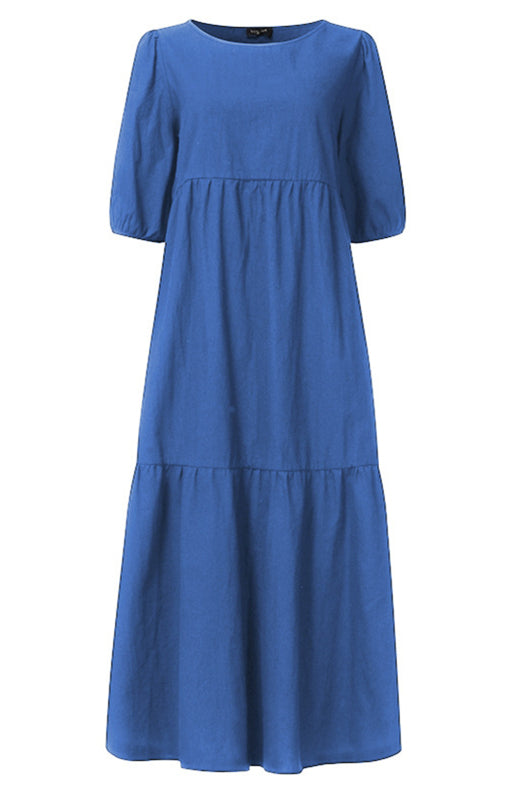 Robe Midi Femme à Manches Bouffantes en Mélange de Lin 2