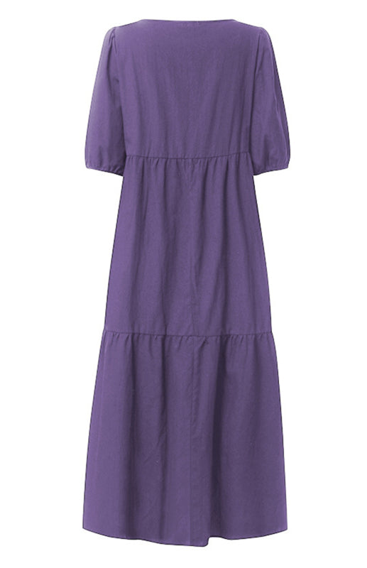 Robe Midi Femme à Manches Bouffantes en Mélange de Lin 3