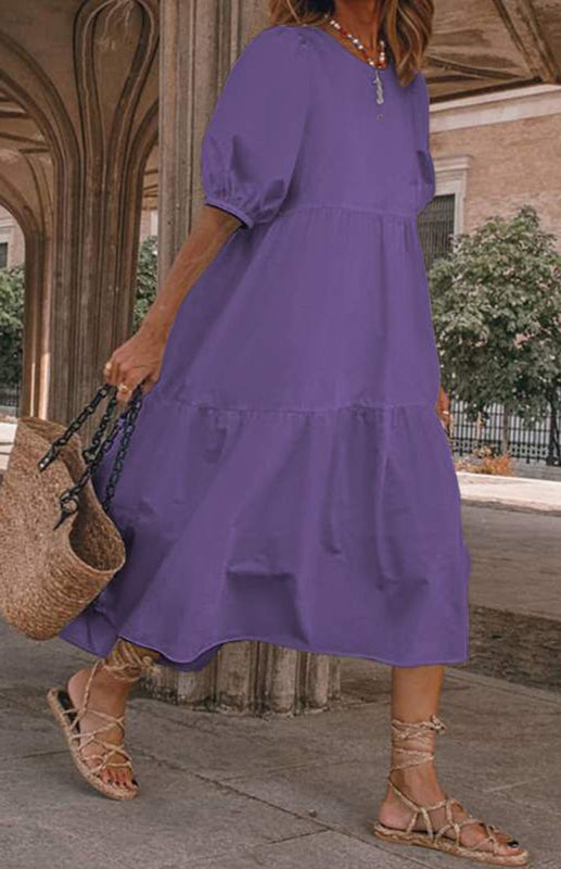 Robe Midi Femme à Manches Bouffantes en Mélange de Lin 5