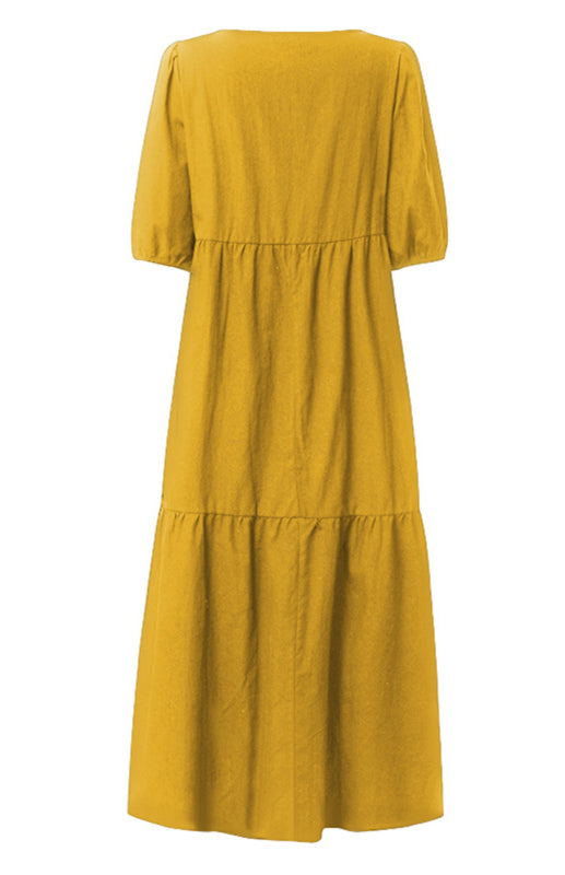 Robe Midi Femme à Manches Bouffantes en Mélange de Lin 6