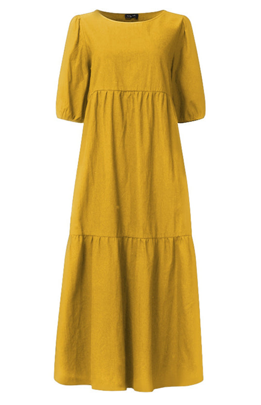 Robe Midi Femme à Manches Bouffantes en Mélange de Lin 7