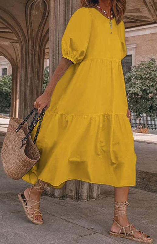 Robe Midi Femme à Manches Bouffantes en Mélange de Lin 8