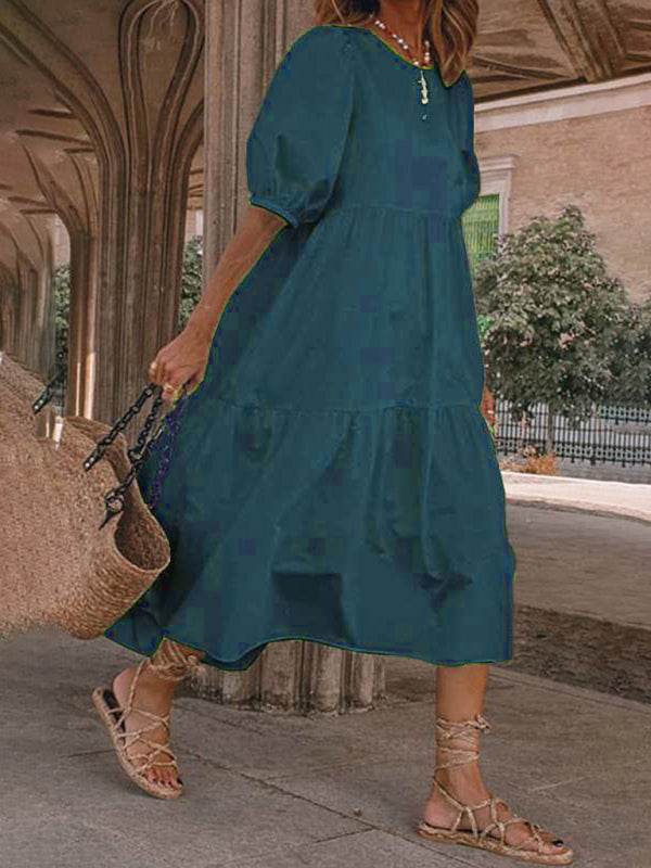 Robe Midi Femme à Manches Bouffantes en Mélange de Lin 9