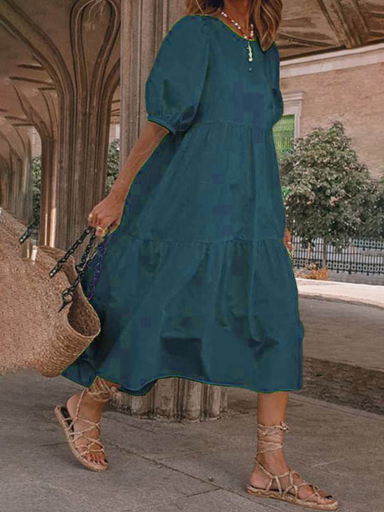 Robe Midi Femme à Manches Bouffantes en Mélange de Lin 9