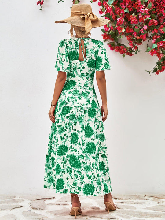 Robe Midi Fleurie à Col Rond et Dos Ouvert 1