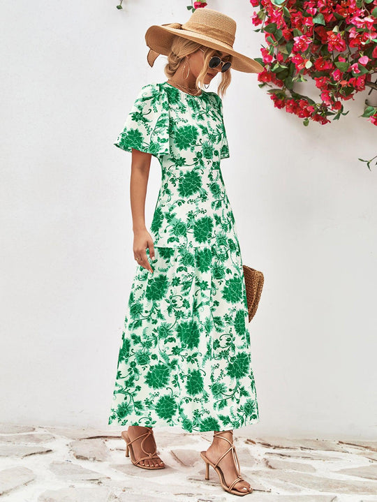 Robe Midi Fleurie à Col Rond et Dos Ouvert 5