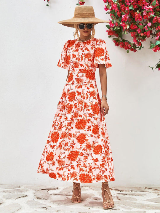 Robe Midi Fleurie à Col Rond et Dos Ouvert 8