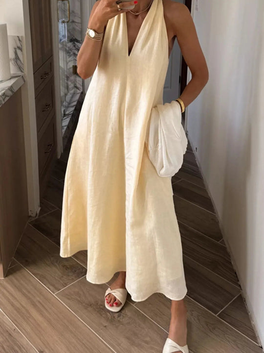 Robe Midi Halter Lin pour Femme 0
