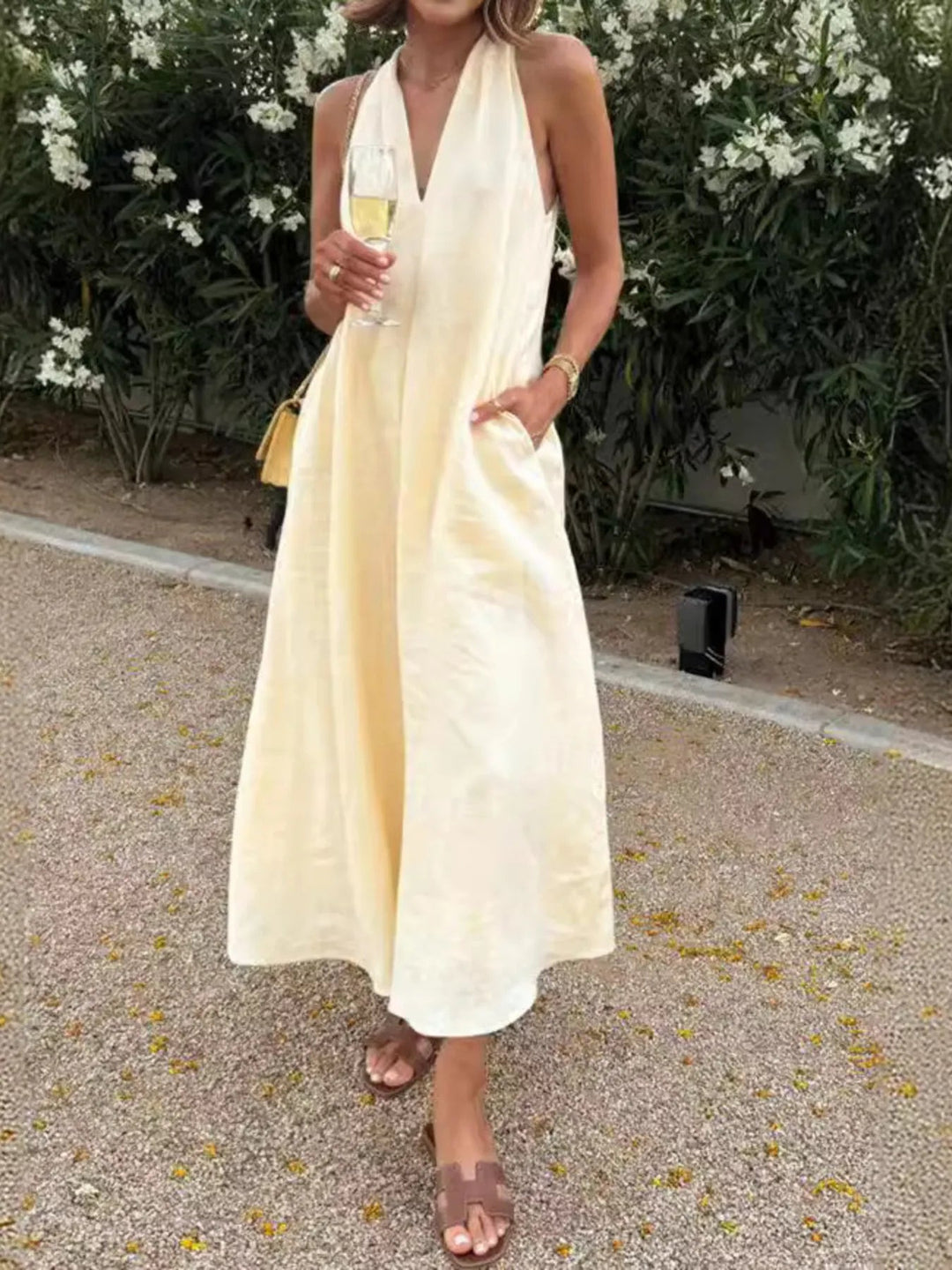 Robe Midi Halter Lin pour Femme 1