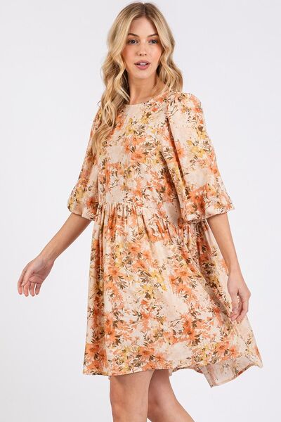 Robe Mini Femme Babydoll Imprimé Floral Mélange de Lin 1