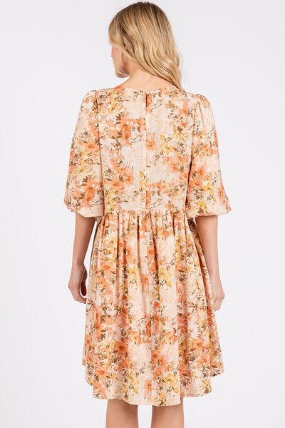 Robe Mini Femme Babydoll Imprimé Floral Mélange de Lin 2