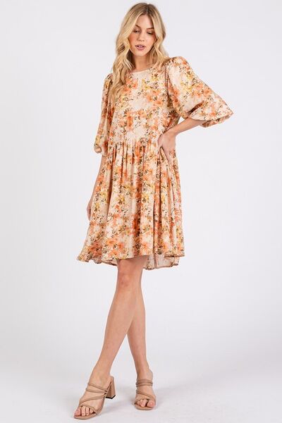 Robe Mini Femme Babydoll Imprimé Floral Mélange de Lin 3