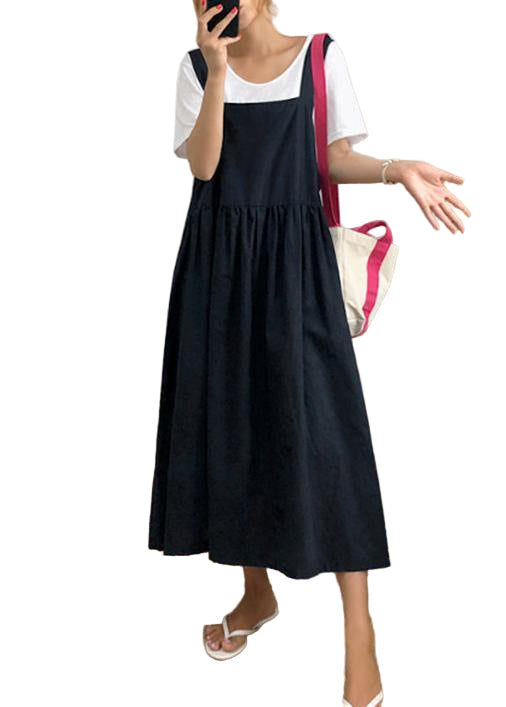 Robe Noire Cintrée à Bretelles Spaghetti pour Femmes 0