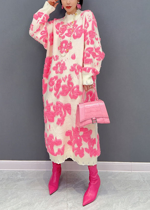 Robe Pull Ample à Col Haut Floral pour Femme 1