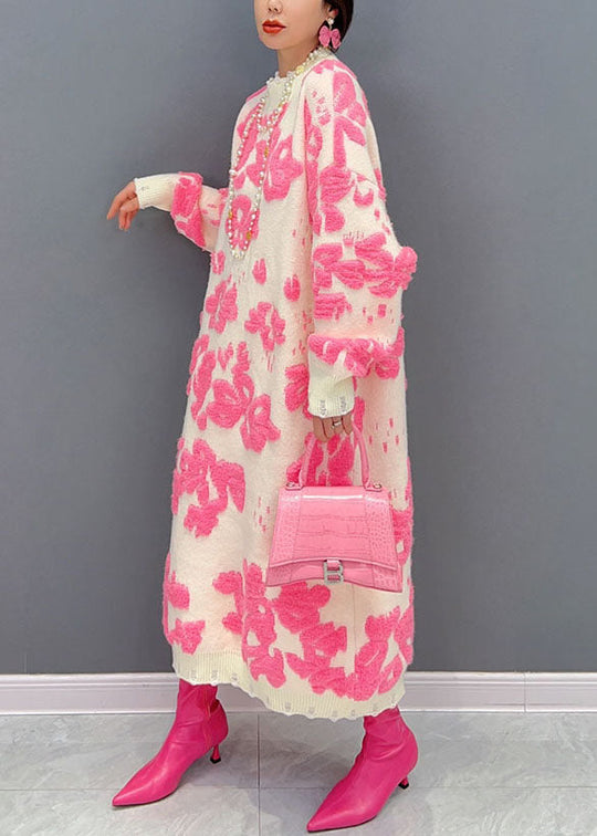 Robe Pull Ample à Col Haut Floral pour Femme 2