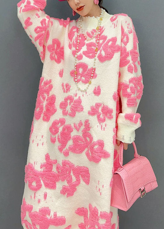 Robe Pull Ample à Col Haut Floral pour Femme 4
