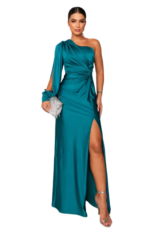 Robe Satinée à Une Manche pour Femme Élégante 0