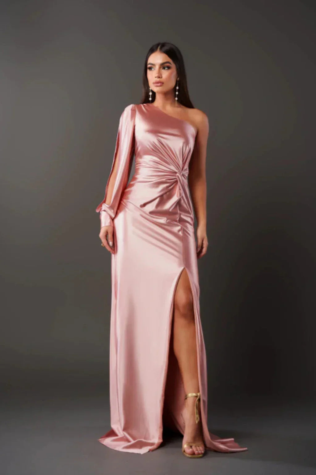 Robe Satinée à Une Manche pour Femme Élégante 10
