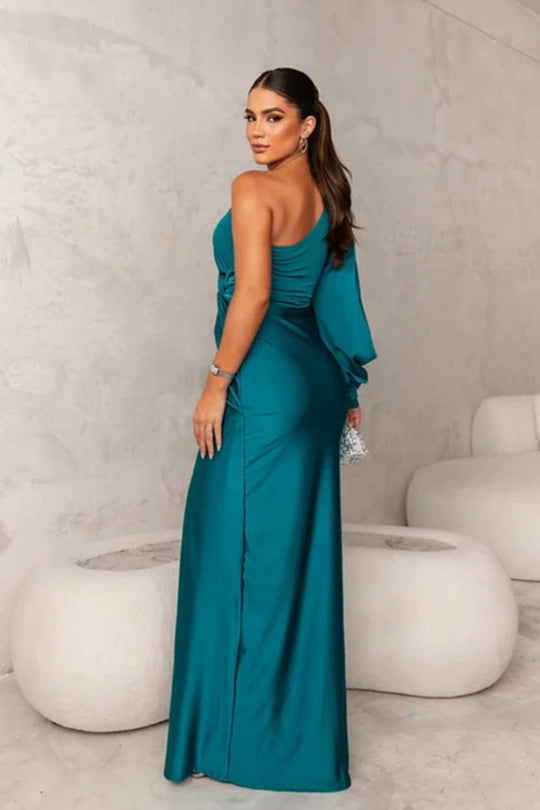 Robe Satinée à Une Manche pour Femme Élégante 2