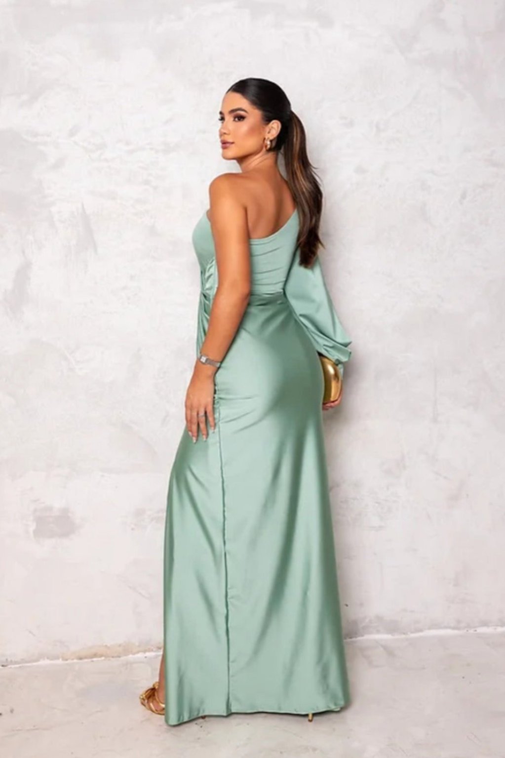 Robe Satinée à Une Manche pour Femme Élégante 6