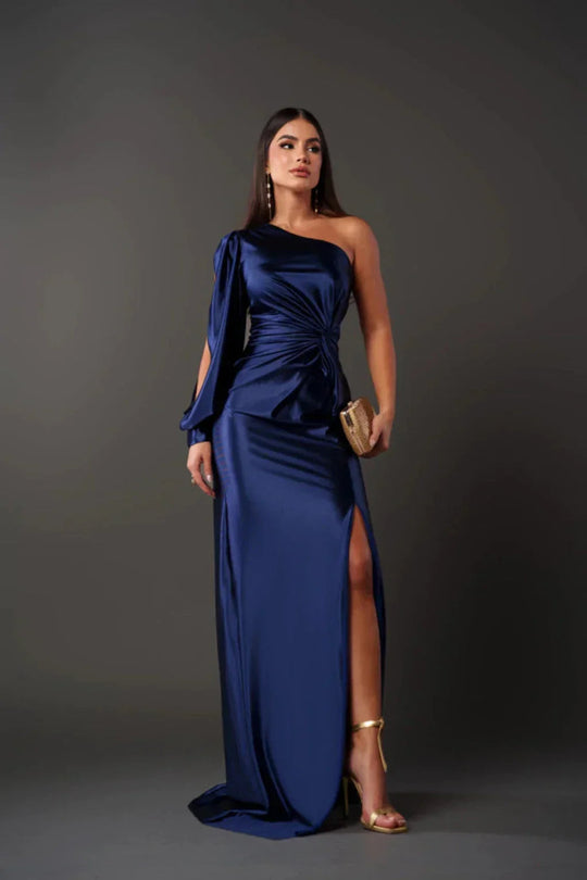 Robe Satinée à Une Manche pour Femme Élégante 9
