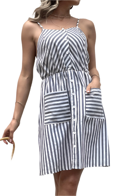 Robe Slip Femme Rayée en Lin et Coton 0