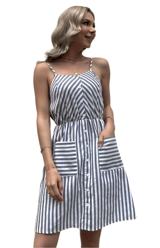 Robe Slip Femme Rayée en Lin et Coton 1