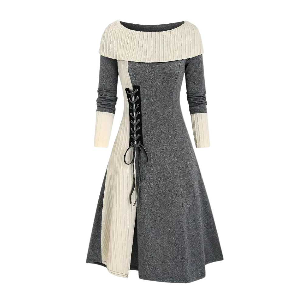Robe à Bloques de Couleurs avec Cordon pour Femmes 0