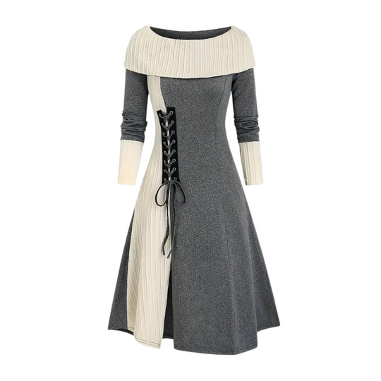 Robe à Bloques de Couleurs avec Cordon pour Femmes 0