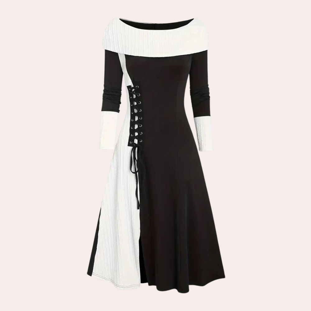 Robe à Bloques de Couleurs avec Cordon pour Femmes 4