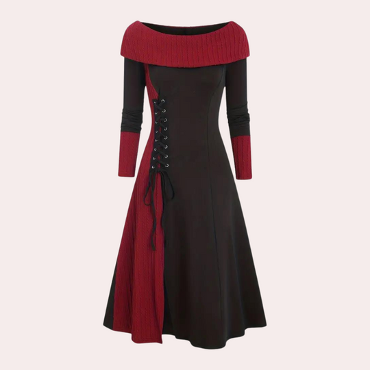 Robe à Bloques de Couleurs avec Cordon pour Femmes 5