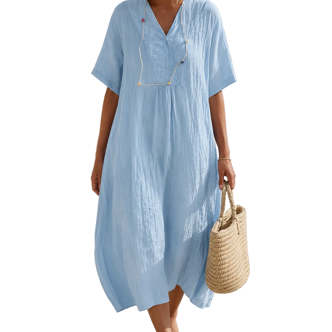 Robe d'Été Femme Ample avec Poches Col en V 0