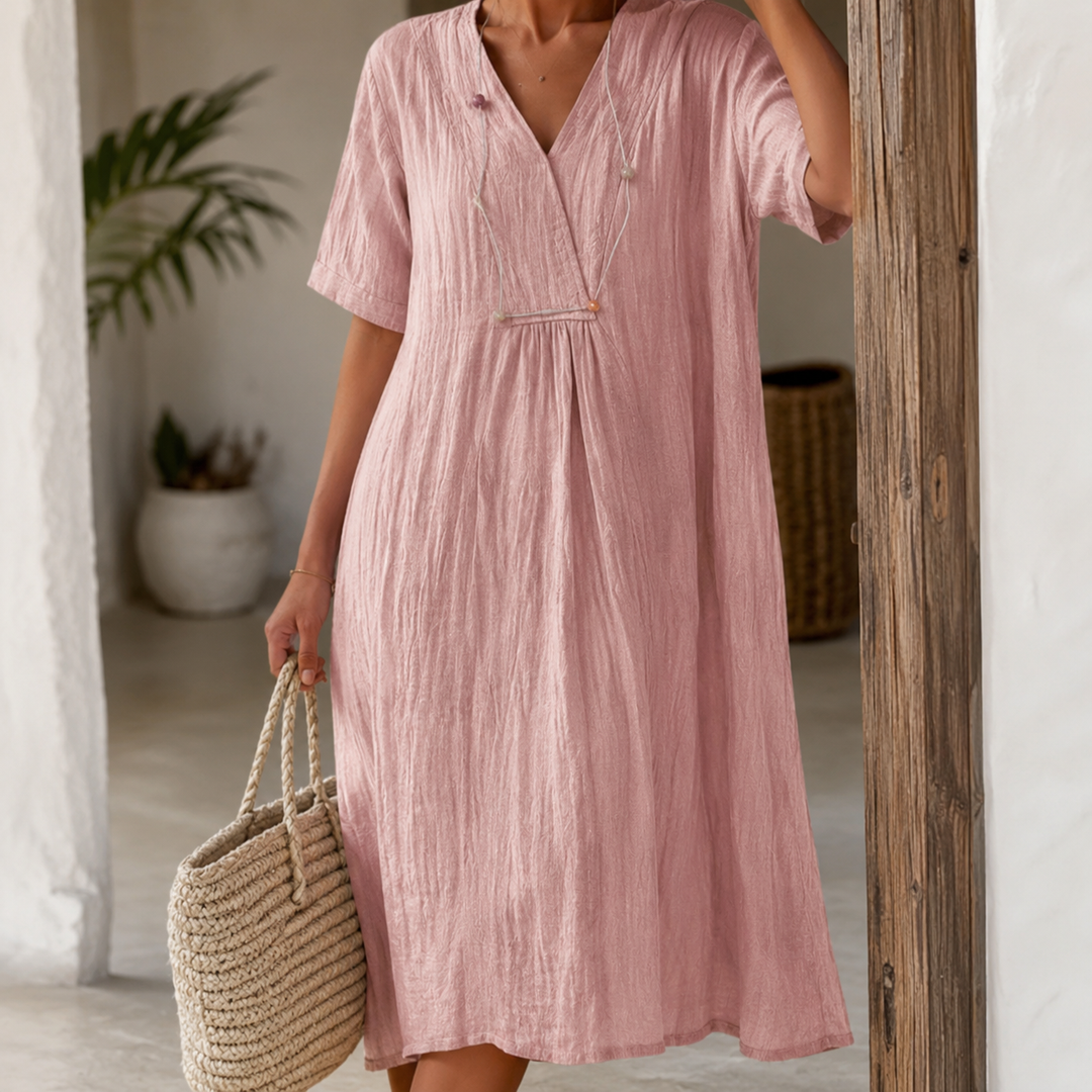 Robe d'Été Femme Ample avec Poches Col en V 3