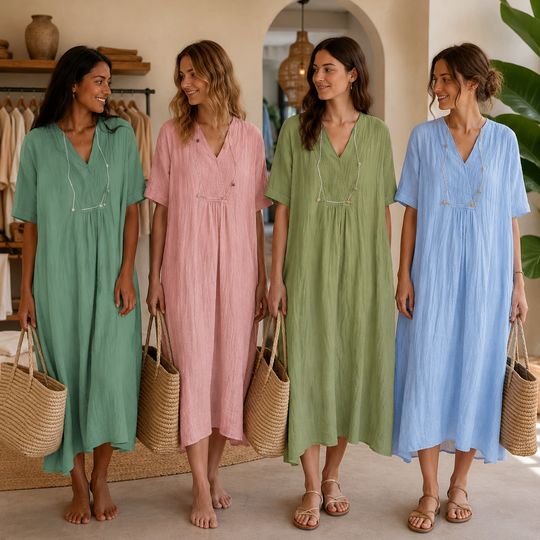 Robe d'Été Femme Ample avec Poches Col en V 5